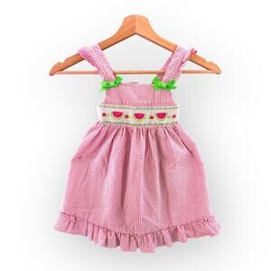 Goodlad Watermelon Pink Stripe Seersucker Dress Girls 5Y Sleeveless Ruffle Hem